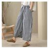 DIMANAF 2026 Summer New Plus Size Women Long Pants Vintage Printing Loose Casual Elastic Waist Lady Bottoms Black Plaid