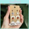 Copper Silver Long Drop Earrings Featuring Geometric Moon And Star Design For Ladies
