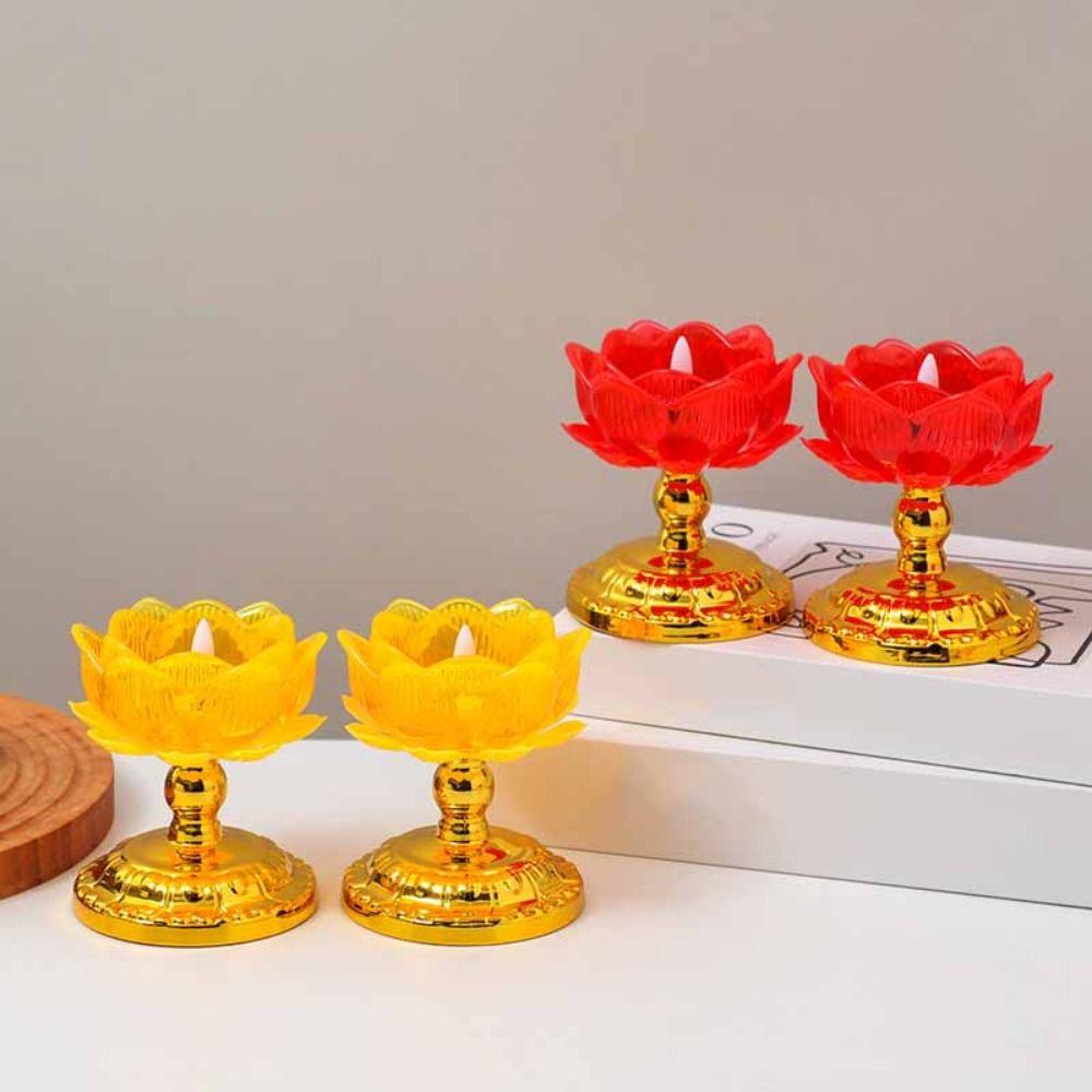 2Pcs Battery Operated Electronic Lotus Lamp Ornament Swing Flameless Candles Outdoor Night Lamp