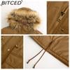 BITCED Fleece-Lined Cotton Coat with Hood and Fur Collar Winter Warmth Outerwear Plus Size Women's Cotton Jacket