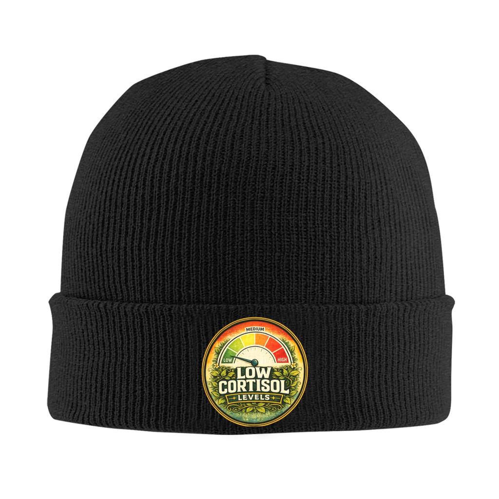 Funny Cortisol Low Level Stress Meter Meme Knitted Caps Womens Unisexs Skullies Beanies Autumn Winter Hat Crochet Melon Cap