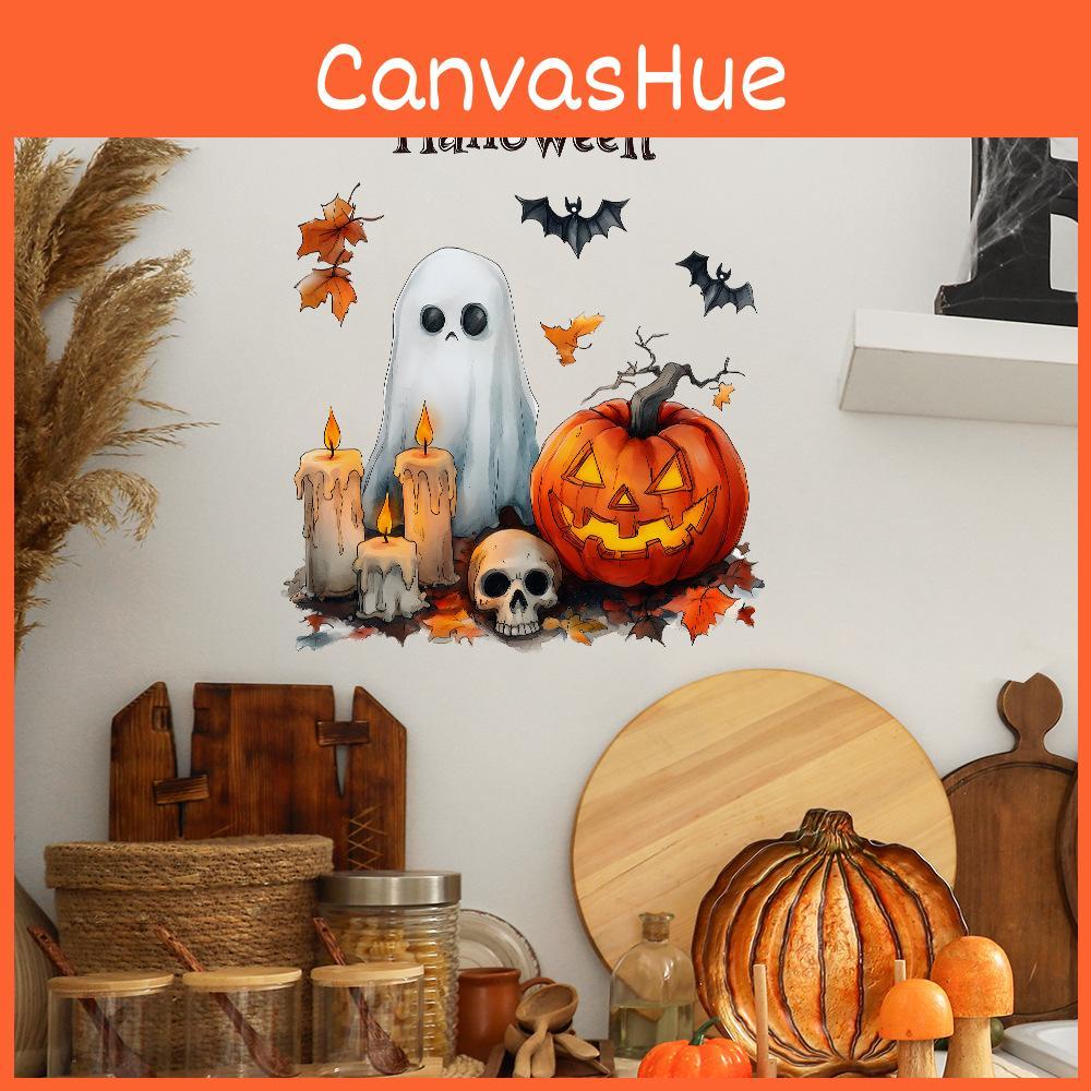 Pumpkin Ghost Halloween Candle Living Room Entrance Home Decor Wall Stickers