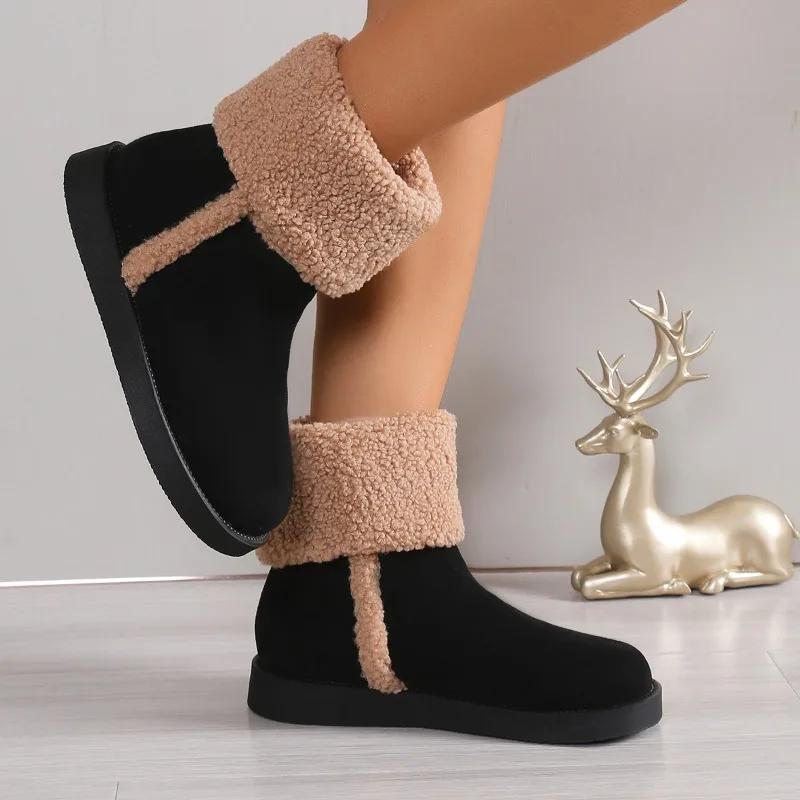 Nové módní sněhule s kulatou špičkou Lehké a všestranné Plochý podpatek Jednobarevné Dámské boty Pohodlné na nošení