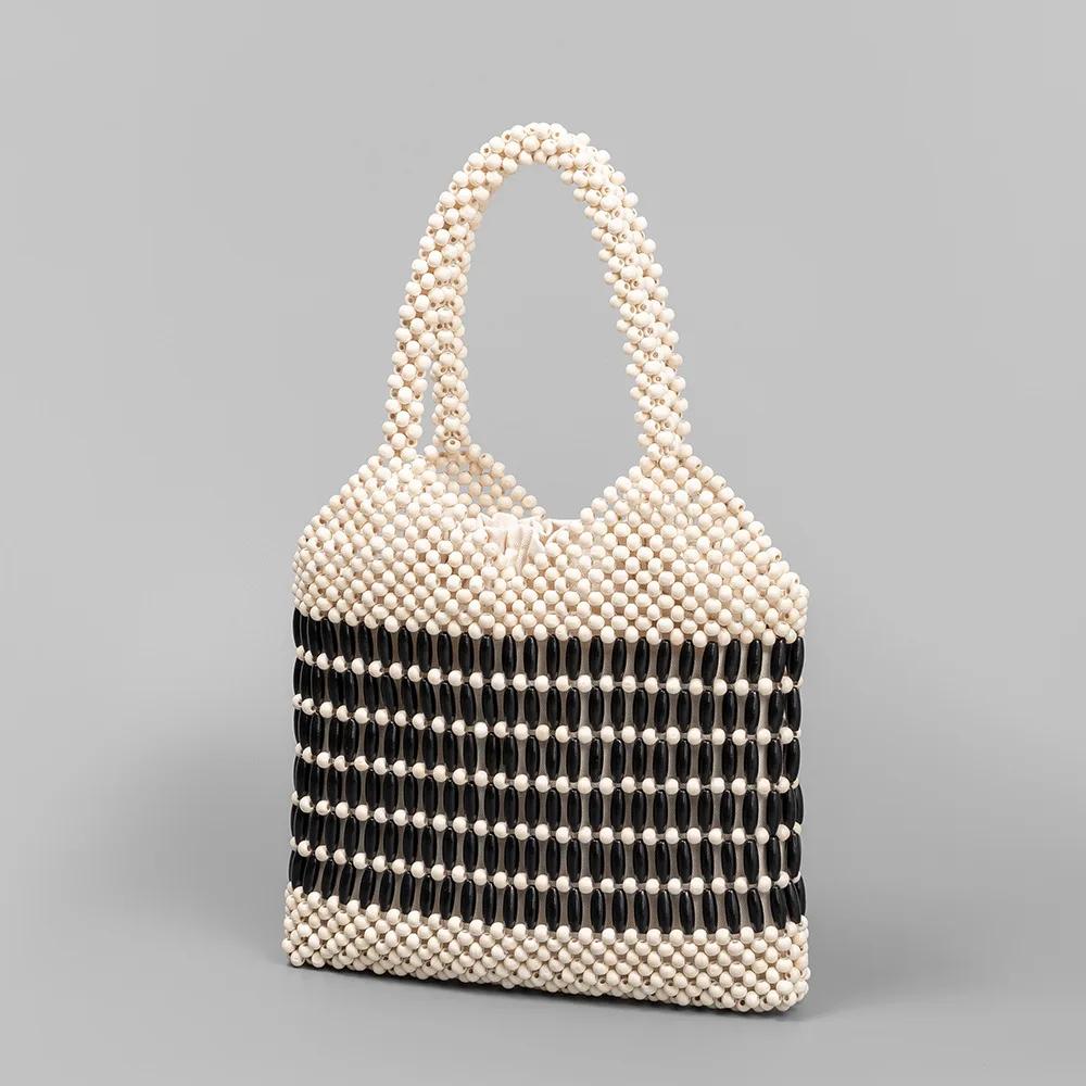 Fashion Hand-knitted Hollw Out Clutch Bead Woven Purse and Handbags Vintage Patchwork Shoulder Bag Female Summer Beach Totes Sac