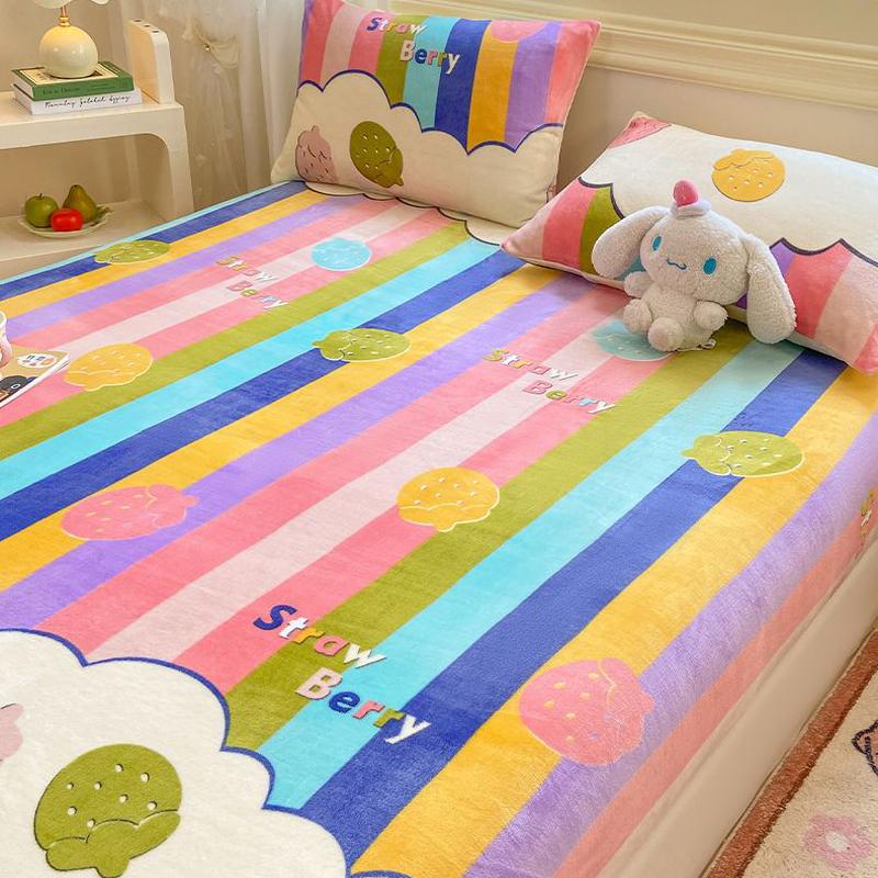 WOSTAR Couple luxury double bed fitted sheet elastic mattress protector cover 180x200 warm coral fleece winter thick bed linens