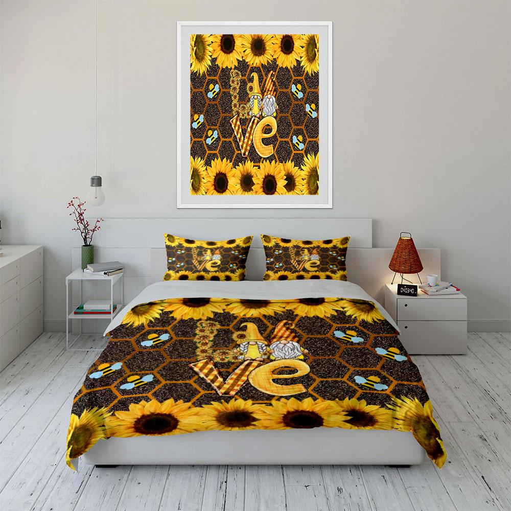 Sunflower Honeybee Gnomes Decoration Set Multiple Sizes Kid'S And Adults' Bedroom Exquisite 3Pc Bedding Set, Gift