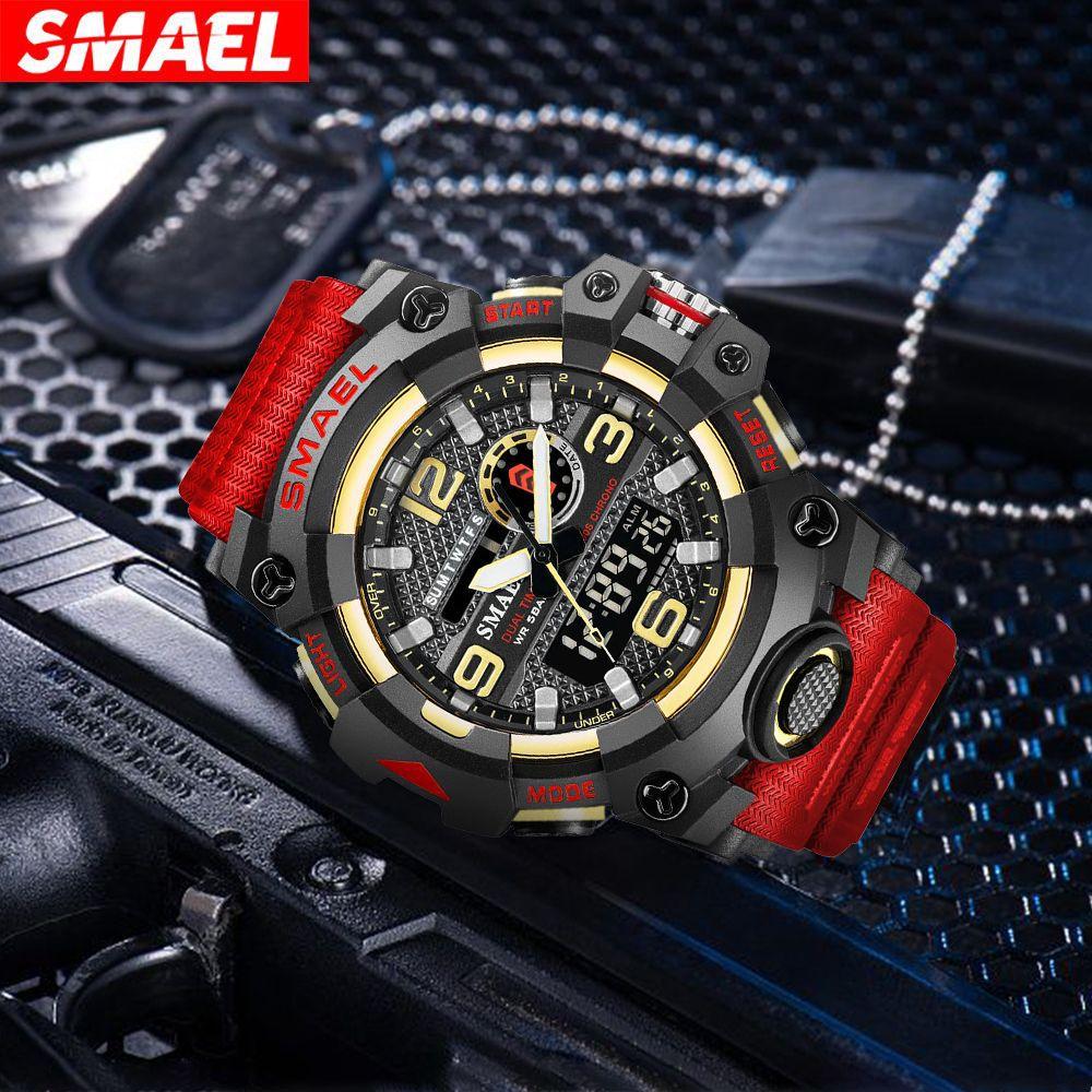 Ceas multifuncțional pentru bărbați SMAEL Tactical Ceas electronic digital, rezistent la apă, care strălucește în întuneric