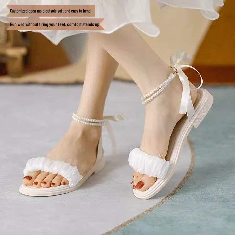 2025 Summer Women's Non-Slip Bow Flat Sandals for Outdoor & Maternity Wear
