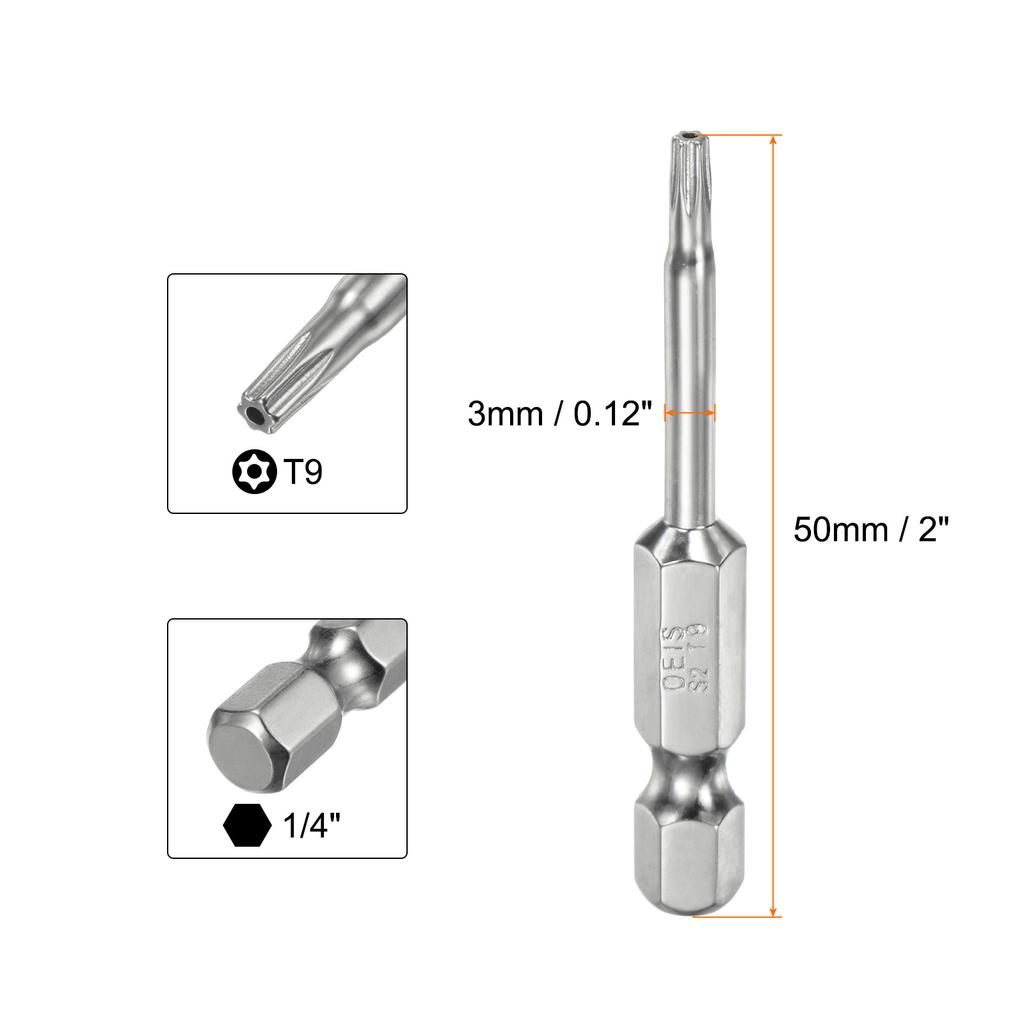 1/2pcs Security Torx Bit 1/4" Hex Shank 2" Long T6-T40 Magnetic Tamper Resistant Star Bits Screwdriver Torx Head with Hole