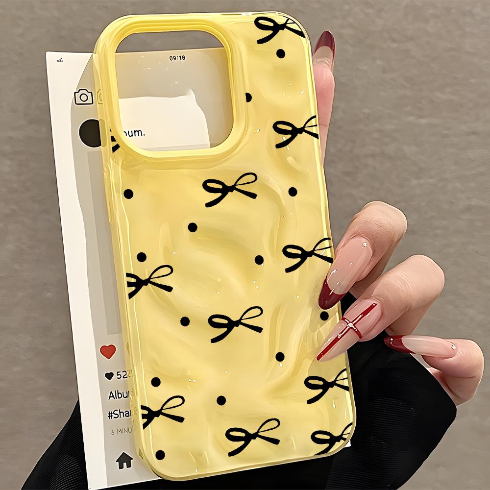 Black Bow Polka Dot Pattern Wave Texture Phone Case For iPhone 11 12 13 14 15 16 17 Pro Max 17 Air 14 15 Plus Back Cover