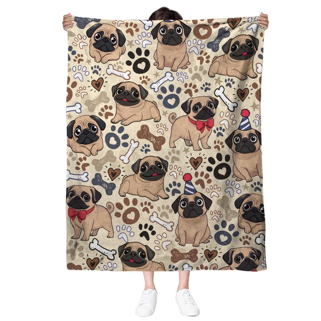 Pug Blanket Cute Pet Puppy Dog Fleece Throw Blanket Soft Lightweight Cozy Plush Flannel Blanket for Sofa Couch Bed Living Room