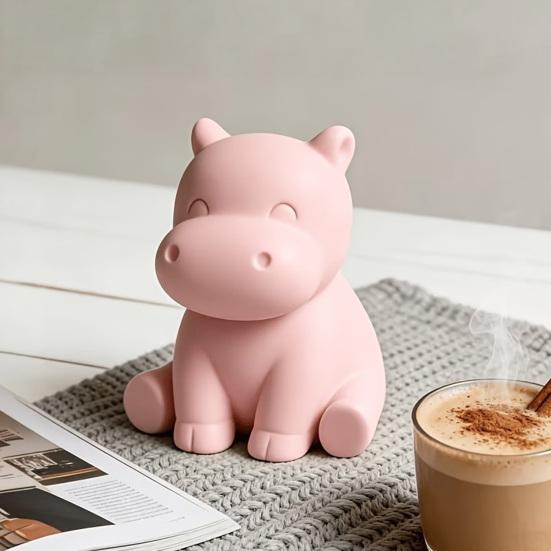 Dashboard Ornament Auto 3D Geprinte Nijlpaard Beeldjes, Minimalistisch Roze Bureau met Beeldje Decoratie Antislip Verzwaarde Basis, Schattige Interieur Decoratie,