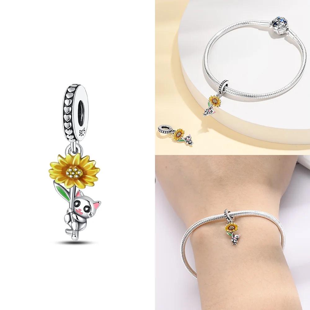 Exquisite Charms Copper Original Yellow Sunflowers Coconut Trees Roses Beads Fit Bracelet Women Jewelry Necklace Diy Gifts