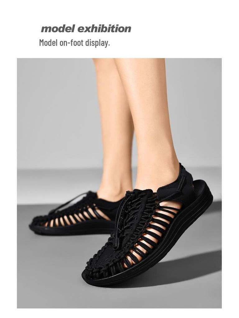 2024 Unisex Korean-Style Breathable Woven Sandals for Plus Sizes - Casual and Beachwear