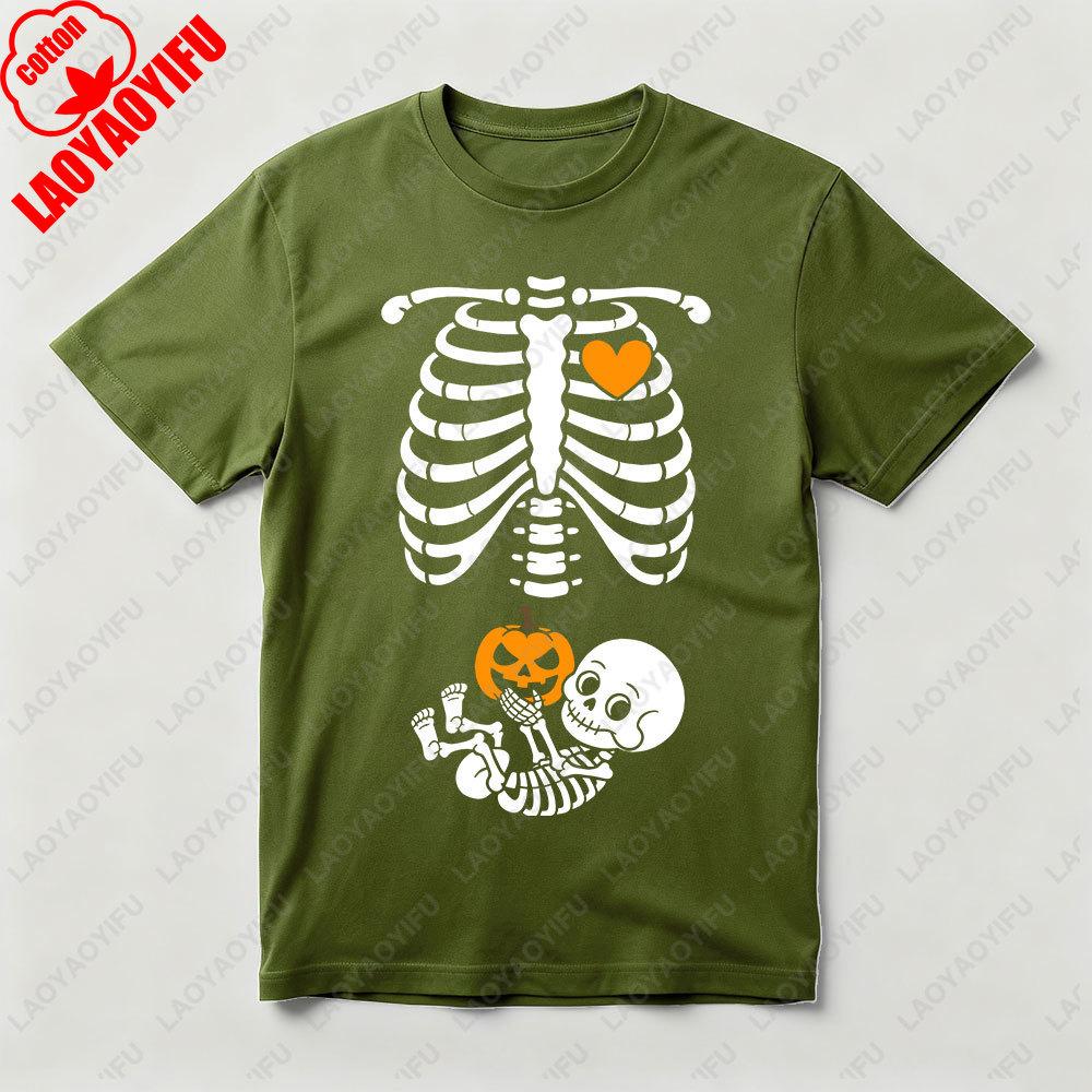 Halloween Skeleton Baby Rib Cage Tshirt Funny Maternity Pregnant Pumpkin TShirt Women Halloween Casual Tee Unique Design Tops