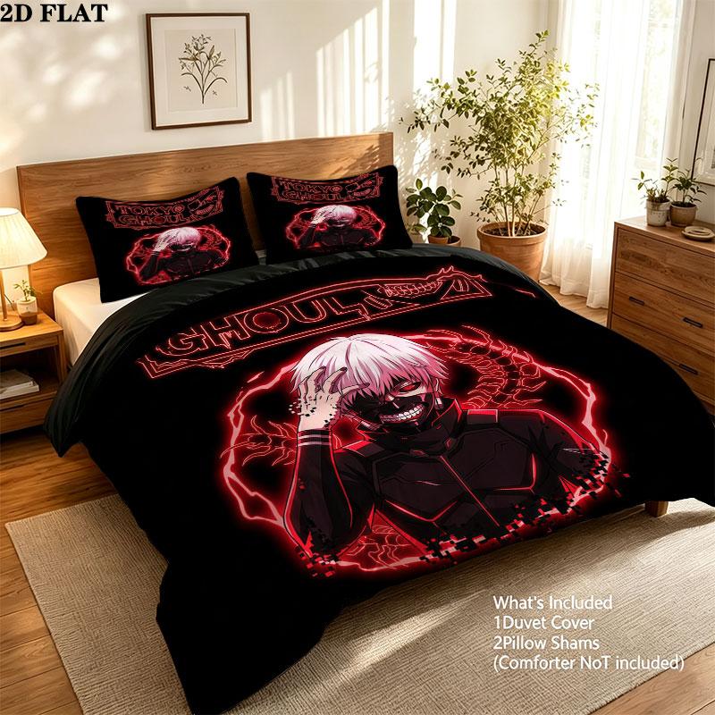 Tokyo Ghoul Vzor Povlečení Sada Prošívaných Dek Quilt Cover Povlak na Polštář Domácí Narozeninový Dárek(1 * povlak na peřinu + 2 * povlak na polštář, bez jádra)