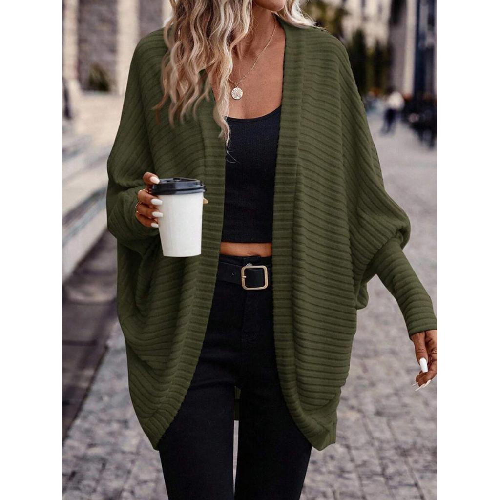 Women's Solid V-neck Loose Knit Cardigan, Autumn Winter Long Sleeve Casual Sweater Coat For European American