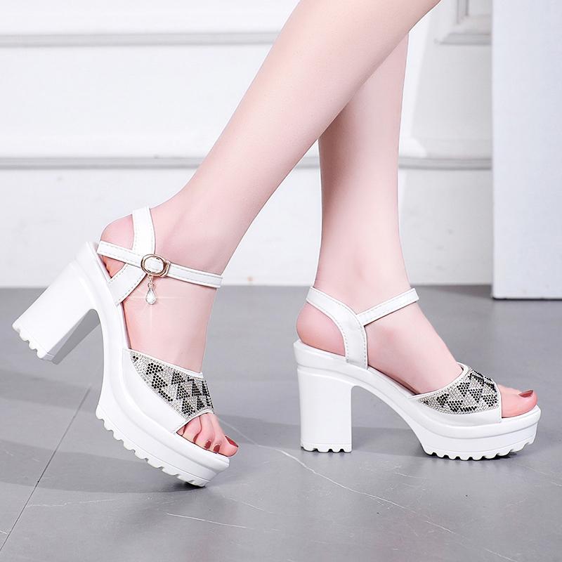 Módní dámské platformové vysoké podpatky s rybí tlamou, klínky, sandály na svahu s přezkou, dámské boty, dámské platformové sandály na vysokém podpatku, vysoké podpatky