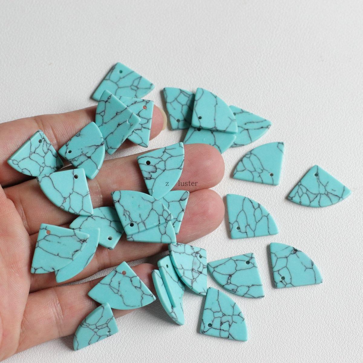 Synthetic Turquoise Blue Fan-Shaped Triangle Pendant Charm for DIY Earrings Jewelry Accessories