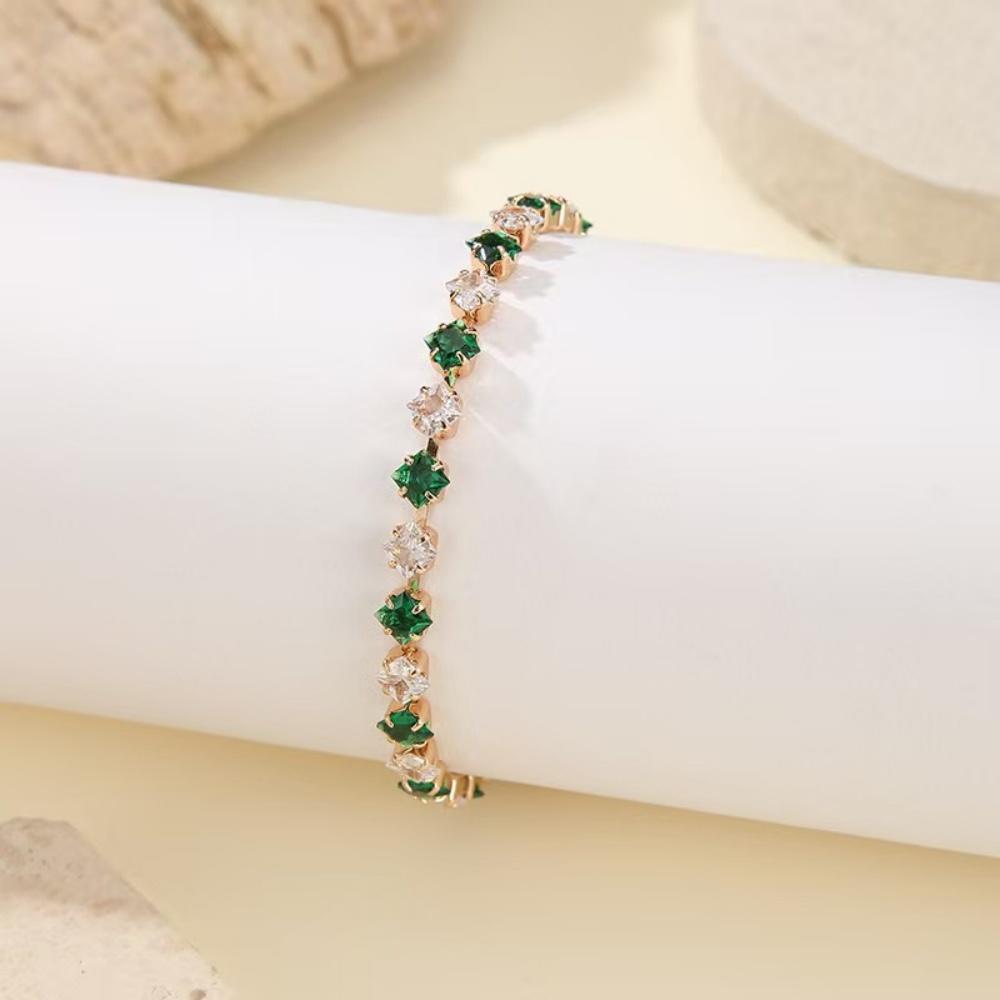 Charm Female White Rainbow Blue Green Pink Red Purple Zircon Stone Bracelet Gold Color Wedding Jewelry For Women