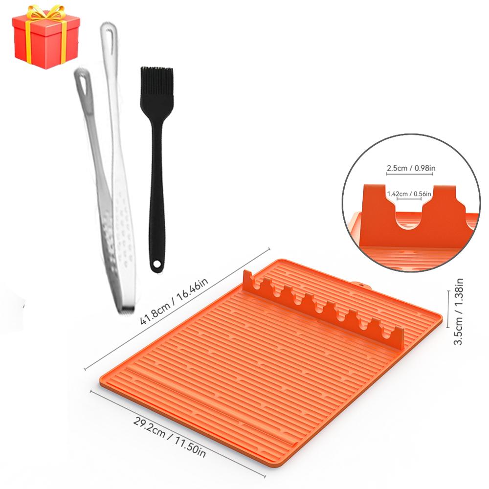 Tappetino Riutilizzabile per Griglia di Grandi Dimensioni, Mensola Laterale in Silicone, Strumenti per Piastra, Tappetino Spatola con Vassoio Raccogli Gocce per Griglia da Esterno, Piano di Lavoro della Cucina
