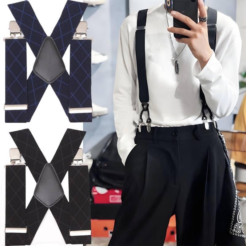 Wide Men 5cm Heavy Duty X Shape Braces Elastic Suspenders Trouser Clips Durable