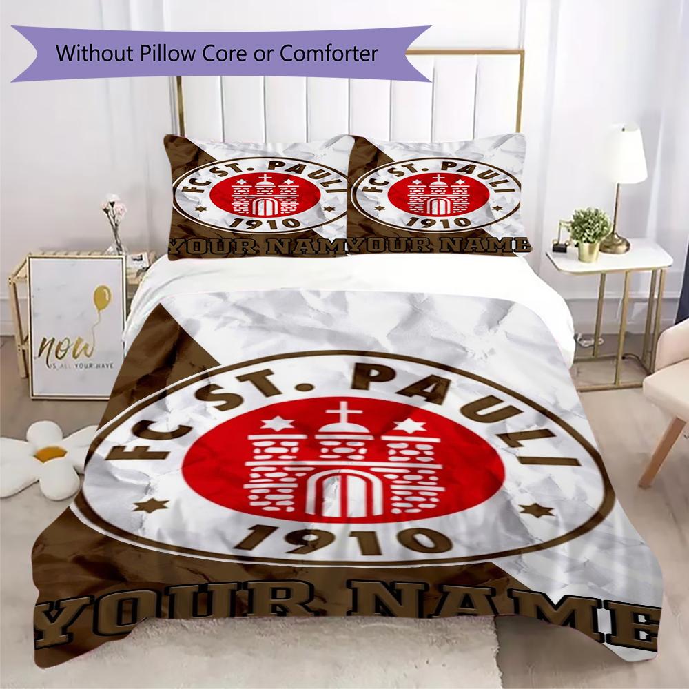 Benutzerdefinierter Name St. Pauli Muster Bettwäsche Steppdecke Set Steppdecke Bezug Kissenbezug Heimdekoration Geburtstagsgeschenk (1*Bettbezug+2*Kissenbezug ohne Füllung)