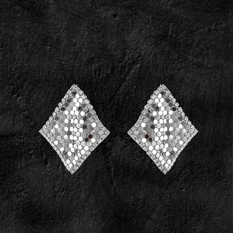 Gold-Plated Silver Zirconia Rhombus Tassel Stud Earrings - Elegant High-End Jewelry for Women