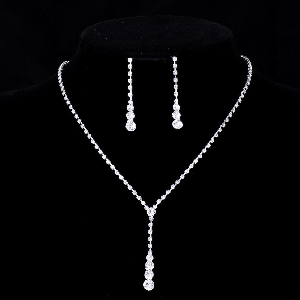 Luxury Geometric Rhinestone Tassel Necklace & Stud Earrings Set for Women