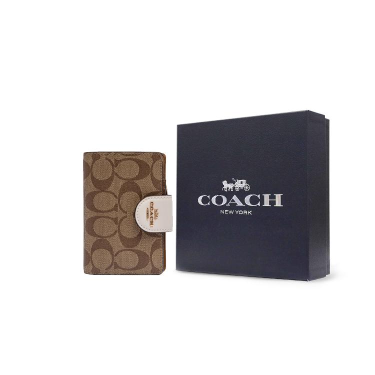 COACH Corner Zip Canvas With Leather Clutch Medium Women's White & Khaki Monogram C0082-IMDJ8
