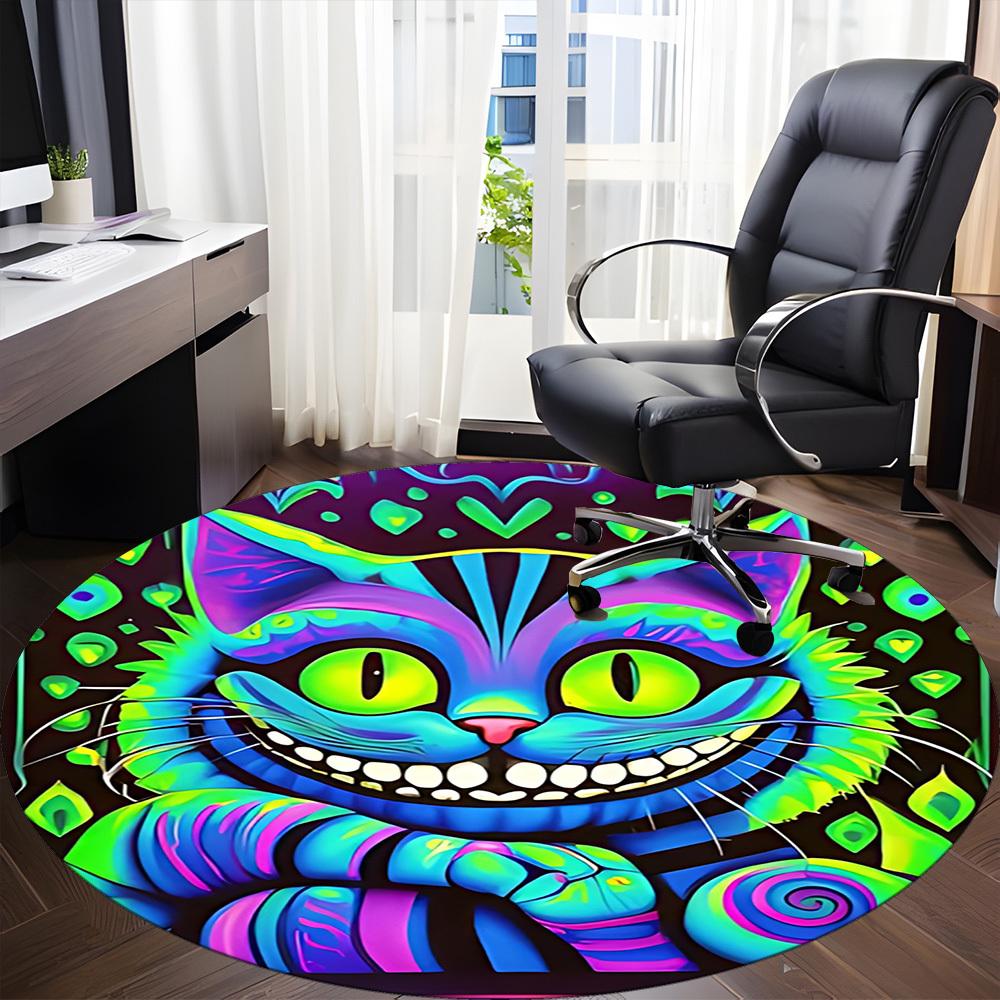 1pc Psychedelic Cat Office Round Area Rug, Indoor Mat Suitable For Office, Under Office Chairs Bedroom Living Room Home Decor, Room Deco