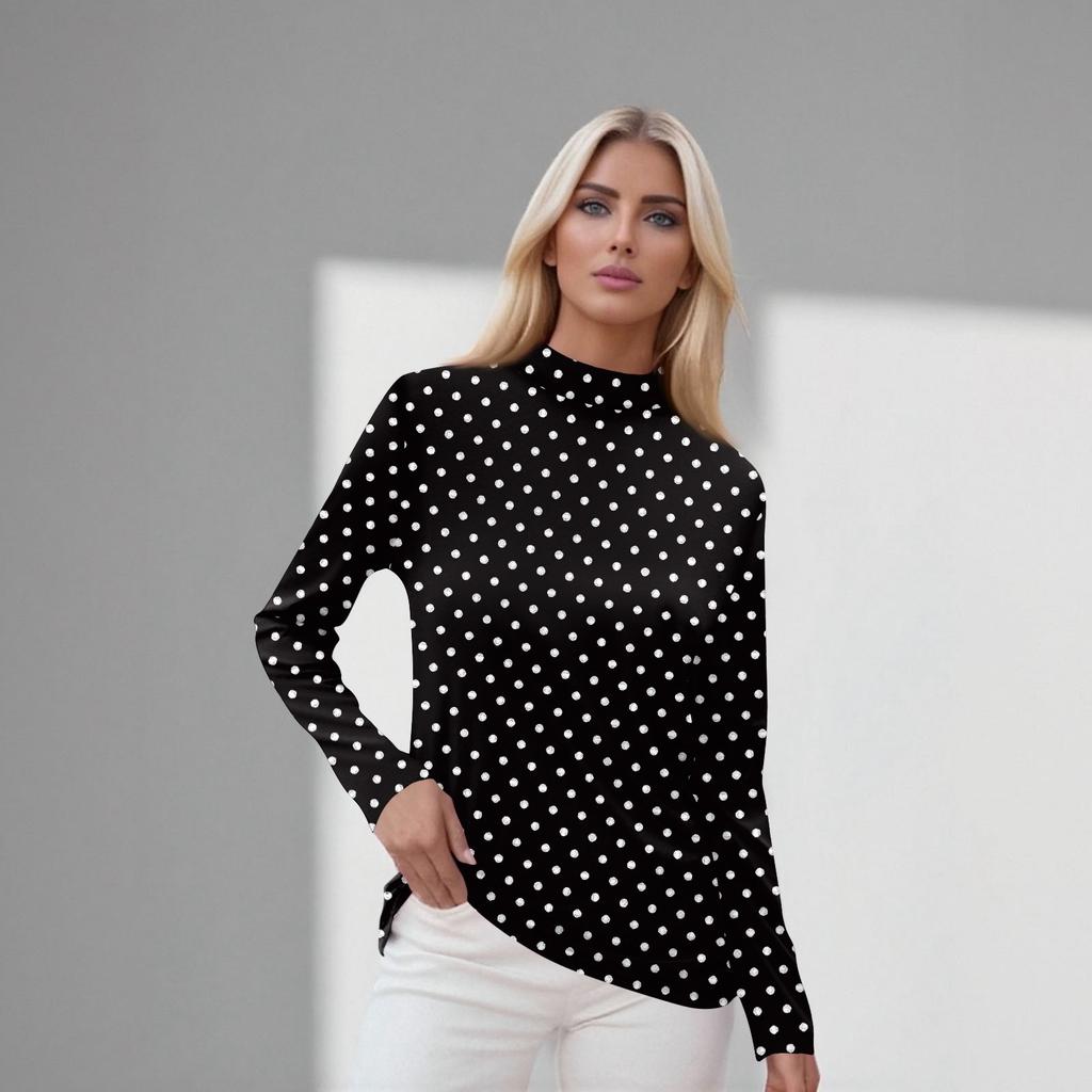 Women's Daily Casual Long Sleeve Mid Collar Top