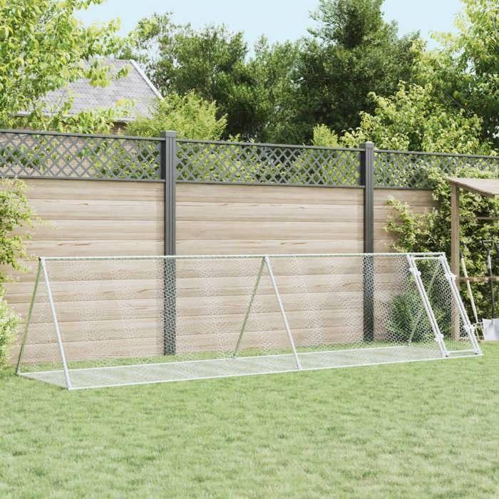 VidaXL Hutch, Rabbit Cage with Door, Chicken Coop, Outdoor Run for Ducks Small Animals, Silver Steel 3281531