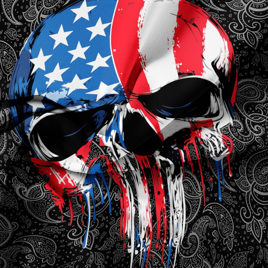 3Pcs Patriotic USA Flag Skull Paint Duvet Cover Set, Black Grey Paisley Drip Paint American Skeleton Printed Bedding