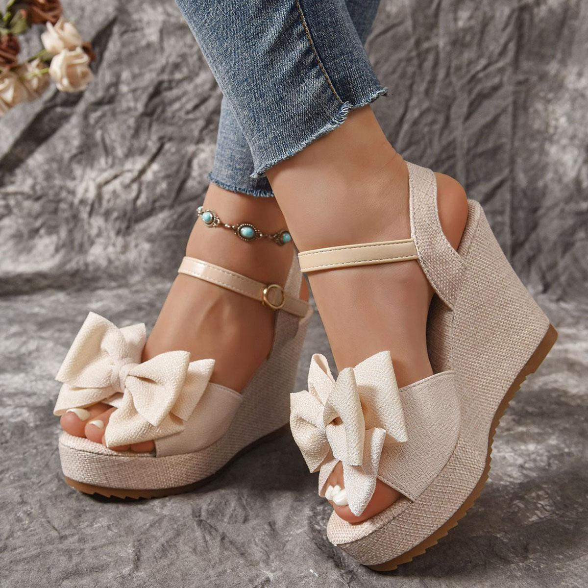 

Fashion Comemore Women Sandals Fashion Bow Wedges High Heels Sandals Women New Peep Toe Platform Sandal Casual Party Daily Woman Shoes 35 бежевый