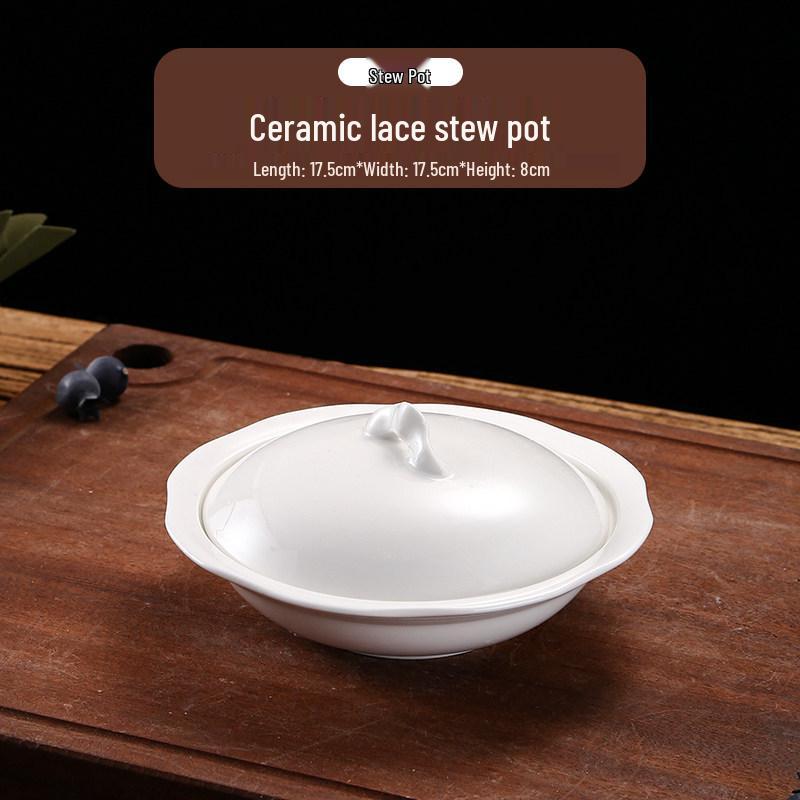 Keramik-Doppelkessel-Schmortopf mit Deckel für Suppe, Vogelnest und gedämpfte Eier