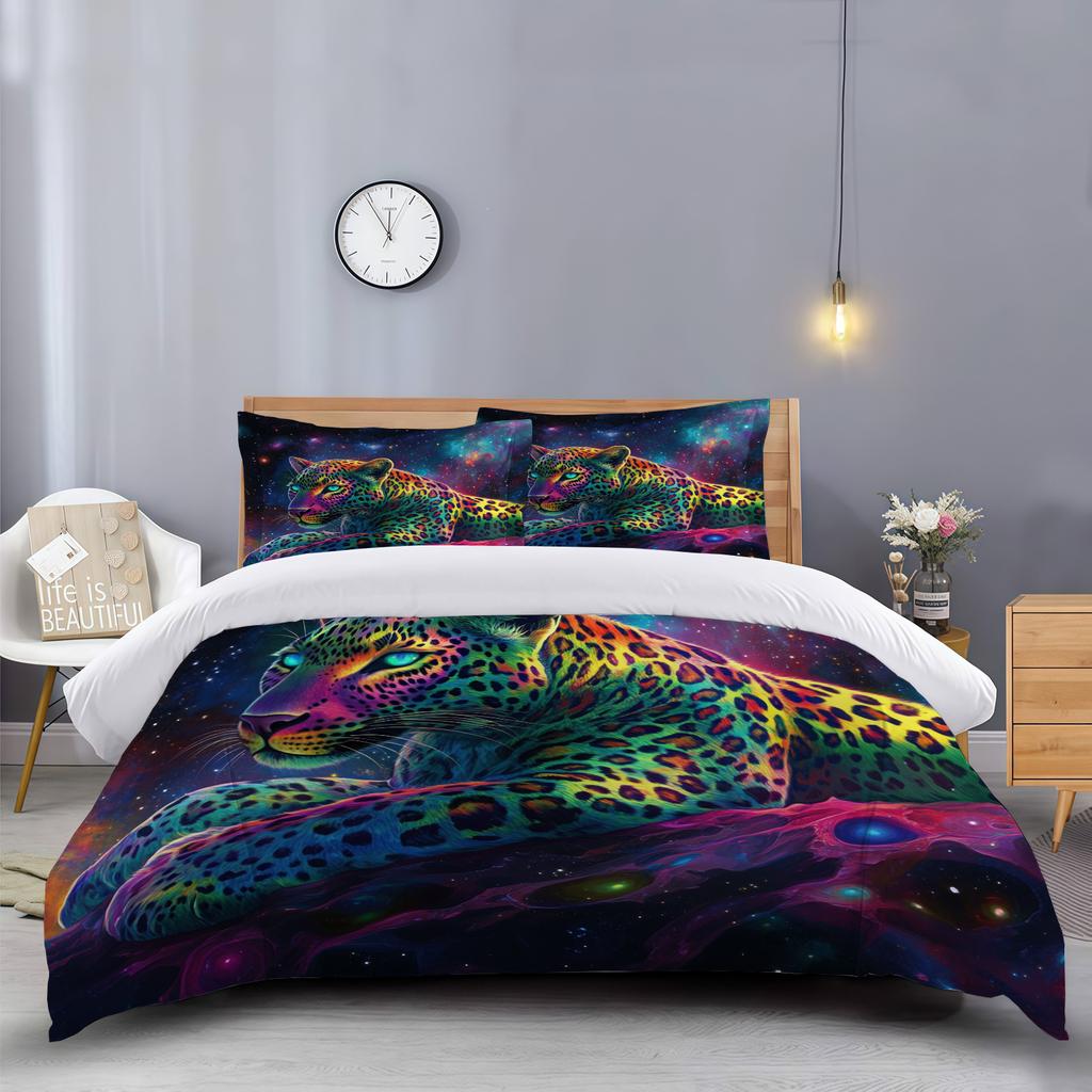 Star Cheetah Pattern Wild Shock Quilt Cover Pillowcase 3D Digital Printing Three-Piece Set