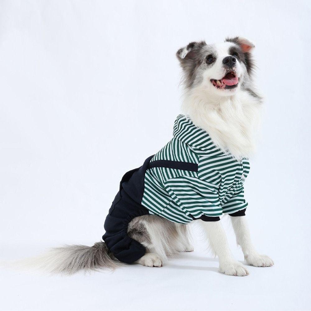 Four Legged Pet Dog Jumpsuit Striped Windproof Dog Pullover Hoodie Comfortable Warm Pet Sweatshirt Autumn Winter Season