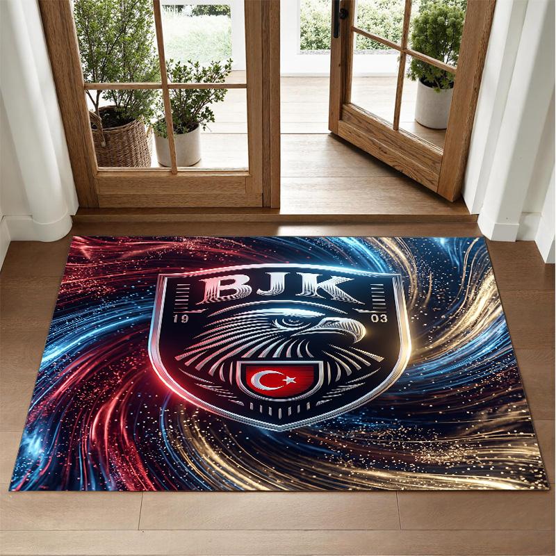 Beşiktaş FC Design Krystalfløjls Tæppe Blød Dekorativ Måtte til Soveværelse Entré