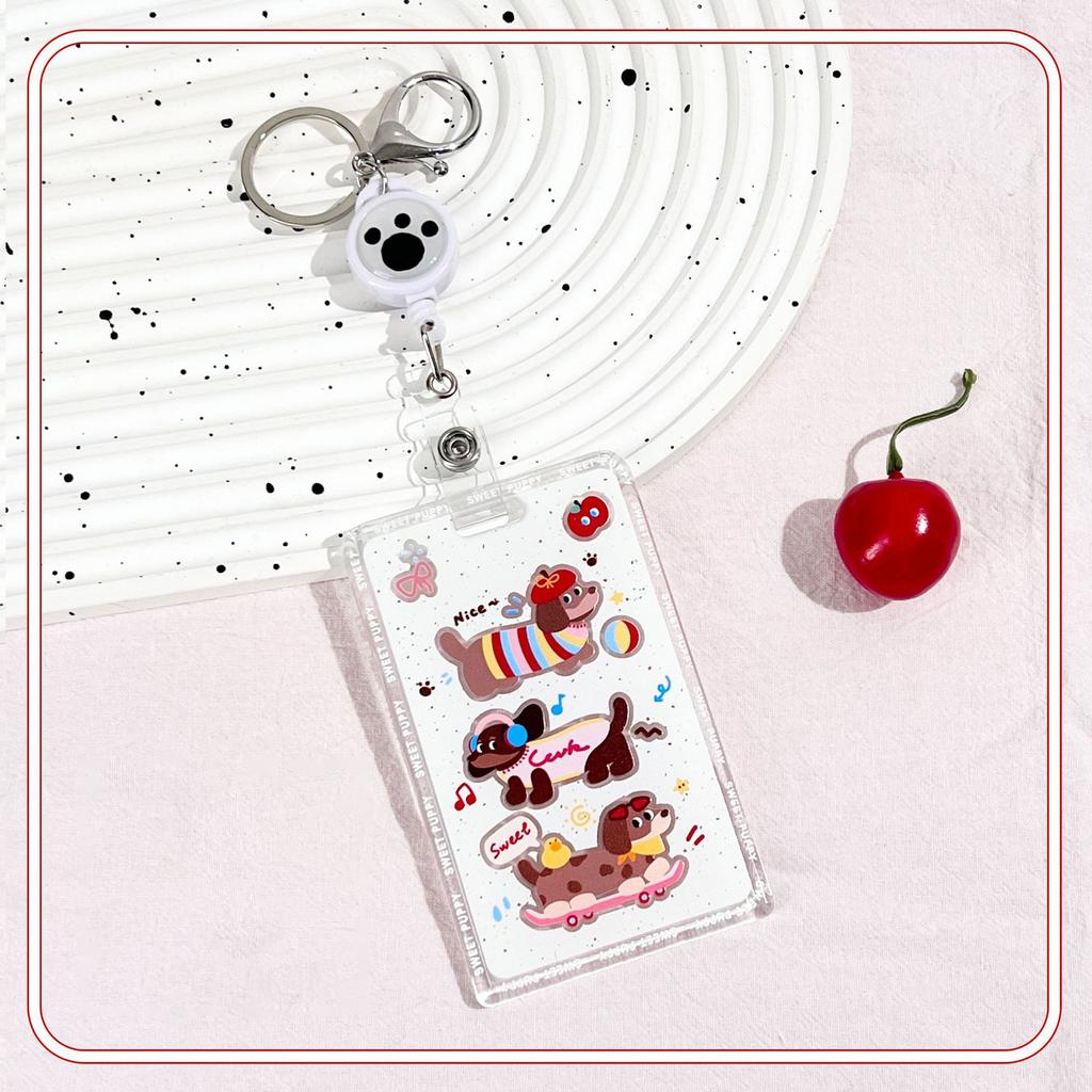 Kawaii Cat Keychain Sliding Card Holder Student Meal Card Bus Card Photo Card Holder Lanyard Lady Id Card Credit Card Holder