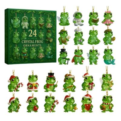 Calendrier de l'Avent Grenouille 2025 24 Jours Thème Forêt Compte à Rebours de Noël avec Ornements Grenouilles Plates 2D Décoration d'Arbre de Noël Grenouille Nouveauté