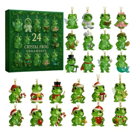 Frog Advent Calendar 2025 24 Days Woodland Theme Christmas Countdown with 2D Flat Frogs Ornaments Novelty Frog Christmas Tree Decoration
