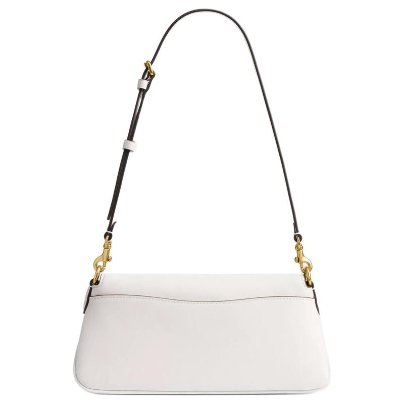 Coach Jet 25 Logo Zip Stash Pocket Leather Crossbody Shoulder Bag Medium Women's White