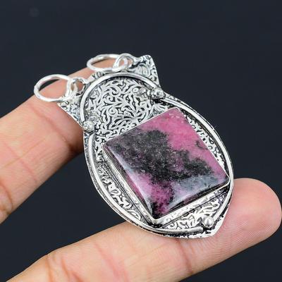 Natural Rhodonite Gemstone Pendant 925 Sterling Silver Indian Jewelry For Women