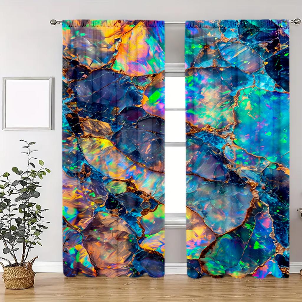 2pcs Brilliant Colored Glass Stone Printed Curtain for Home Decor - Rod Pocket Window Treatment for Bedroom   Office   Kitchen