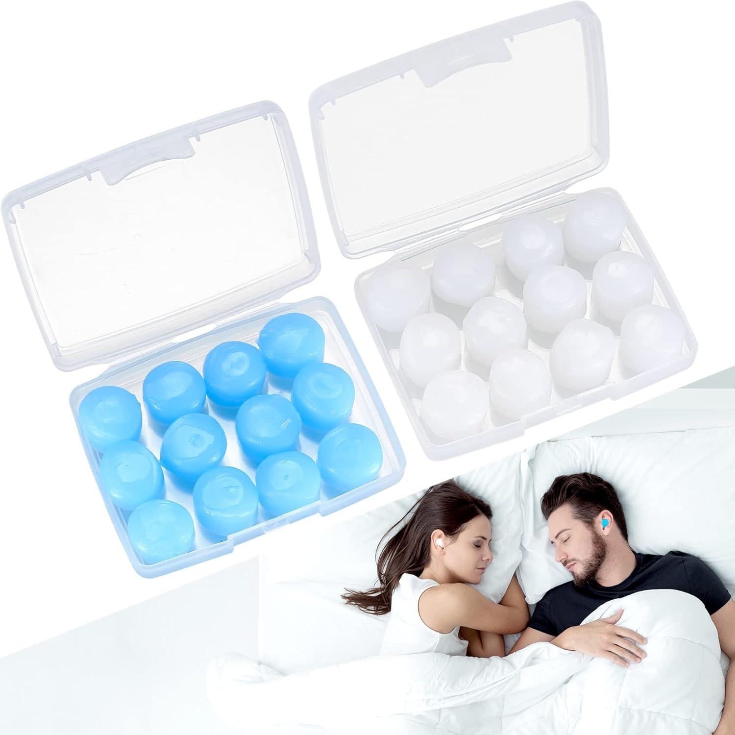 24 Pcs Silicone Ear Plugs for Sleeping, Soft Silicone Earplugs for Sleep, Noise Cancelling Reduction Earplugs for Swimming, Travel, Snoring, Concerts, 24-Pack
