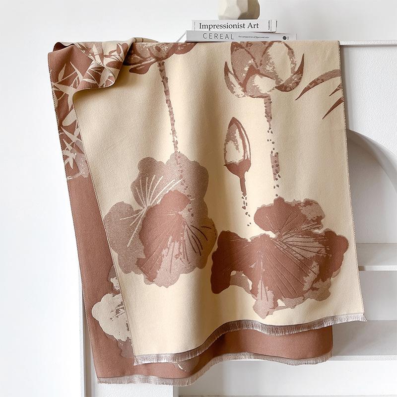 Guochao ink and wash wind contrasting colors double-sided imitation cashmere scarf winter high-end warm shawl