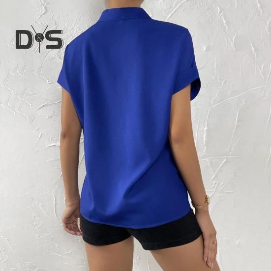 Dámská košile s výstřihem do V límec Jednořadá s krátkým rukávem Jednobarevná Hedvábně hladká Formální Business OL Dámská top halenka ve stylu dojíždění