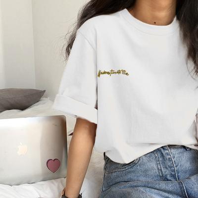Letter Print Round Neck Short Sleeve T-shirt for Women's Summer Round Neck Loose Women's Clothes for Women