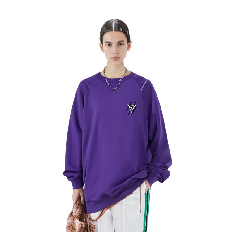 Li Ning Professional Basketball Series Fleece Lined Warm Spliced Pullover Long Sleeve Sweatshirt Unisex Sweatshirt Purple AWDRH51-2